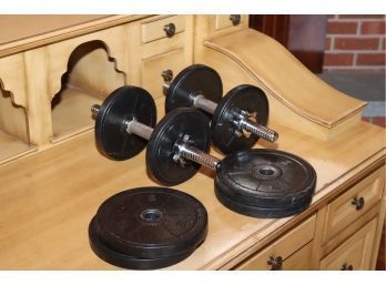 Adjustable Screw On Chrome And Black Dumbbells Weight Set