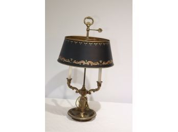 Antique Style Brass Lamp With Painted Lamp Shade
