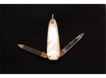 Vintage Mother Of Pearl Handled Pocket Watch Chain Knife Fob Perlo Germany. (JWH-33)