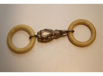 Vintage Silver Plate Rabbit Baby Rattle Double Teething Ring. (JWH-35)