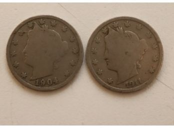 1904 & 1911 US Liberty V Nickel Coin Coins. (C-8)