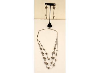 Matching Silver Ball Multi Strand Necklace And Earrings  (JWH-10)