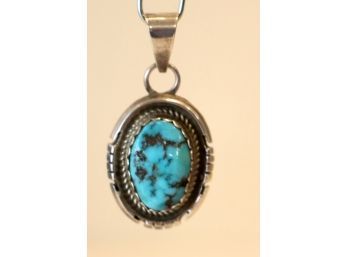 Vintage Navajo Signed Jon McCray Sterling Silver Turquoise Pendant 925. (MO-18)