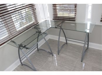 L-Shaped Glass Top Computer Desk
