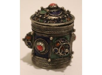 Enameled Trinket Jar With Colored Stones