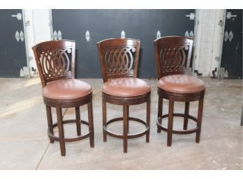 3 Round Leather Seat Wooden Bar Stools