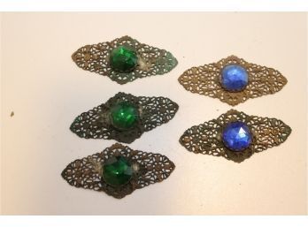 Vintage Brass And Green And Blue Jewels Pieces. (JWH-26)