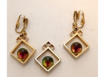 Vintage Clip On Earrings And Matching Pendant For A Necklace (JWH-12)