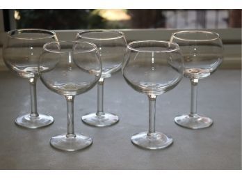 5 Clear Wine Glasses