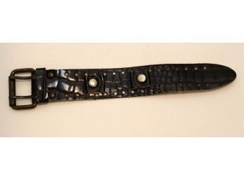 Vintage Black Leather Alligator Embossed Wide Cuff Watch Band (SG-15)