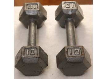 Pair Of 10 Lb Hex Shaped Dumbell