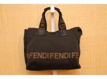 Fendi 1925 Logo Tote Bag Black W In Brown Canvas And Leather Handbag
