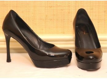 YSL Black Patent Leather HIGH Stiletto Heels Size 39 Made In Italy Yves Saint Laurent