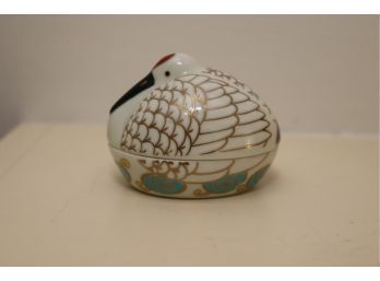 Vintage Porcelain Japanese Crane Trinket Box