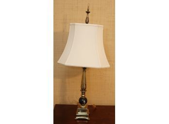 Marble And Brass Table Lamp With Silk-o-lite Lamp Shade