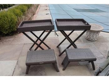 Frontgate Woven Patio Trays And Stands With Foot Stools