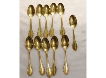 11 Vintage FAV Brass Silver Plated Spoon Gold Tone