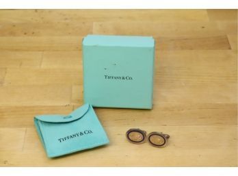 Vintage Tiffany Sterling Silver & Enamel Cufflinks Engraved With Box And Pouch 925