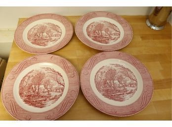 4 Vintage Currier & Ives Plates 'The Old Grist Mill' By Royal