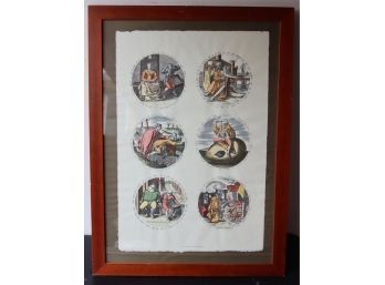 Vintage Hand Colored Reproduction Italian Framed