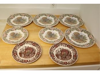 Vintage His Majesty Johnson Brothers Brown Plates Thanksgiving Turkey