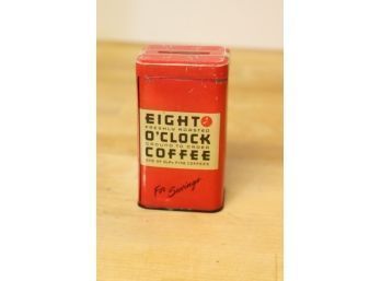 Vintage Eight O'clock Coffee Tin Can Coin Bank