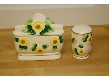 Sunflower Ceramic Napkin Holder And Shaker