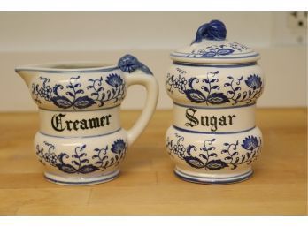 Vintage Blue And White Sugar And Creamer Set