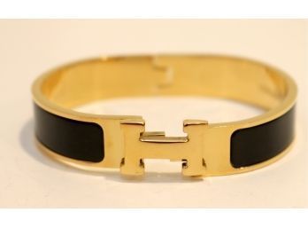 Imitation Hermes H Clic Clac Bracelet GOLD Black Enamel Narrow Bangle