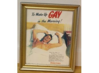 Vintage Framed Ovaltine Add WAKE UP GAY IN THE MORNING
