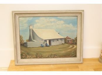 Vintage Barn Painting Signed By Helen Brooks