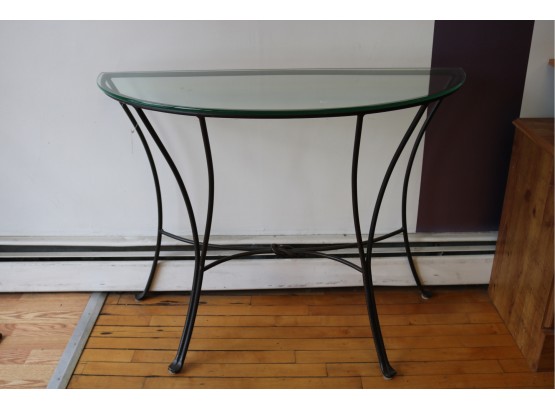 Half Moon Glass And Bronze Wrought Iron Console Table