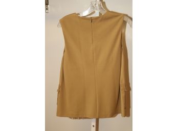 MAXMARA Sleeveless Linen Tan Shirt W/ Fringes Size S