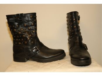 Michael Kors Black Leather Studded Moto Short Boots Size 8