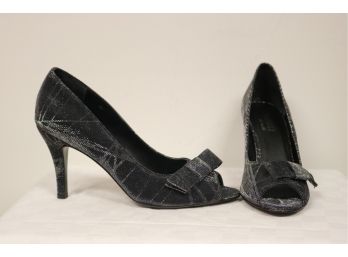 VANELI Grey Fabric Peep Toe W/ Bow Pumps High Heels Size 8