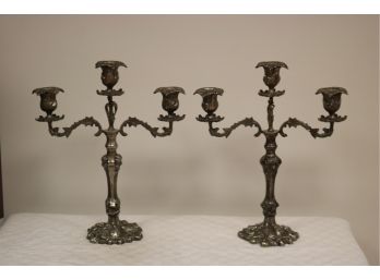 Vintage Pair Of Brass Art Ware 3 Candle Candelabras