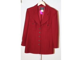 CHANEL Boutique RED Long Jacket With Silver Buttons Size 42 Bergdorf Goodman