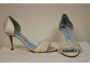 Manolo Blahnik Silver And Feathers High Heels  Size 37