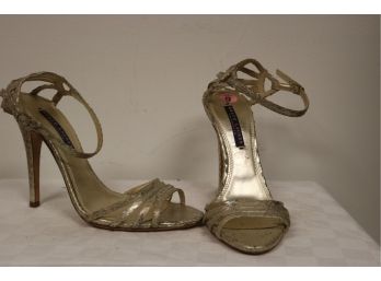 Ralph Lauren Collection Purple Label Gold Snakeskin High Heel Sandal Size 9