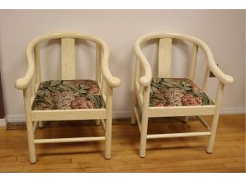 Pair Of Vintage Wood And Upholstered Chairs