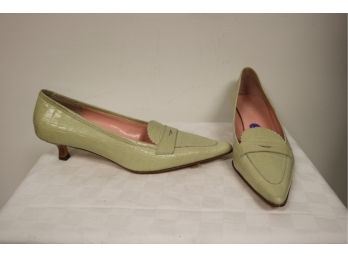 Joan & David Pointy Toe Croc Loafers Green Leather Size 8