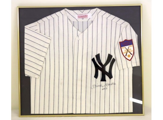 Framed Mickey Mantle Signed 1901-1951 Golden Anniversary NY Yankees Jersey W/ COA. (S-1)