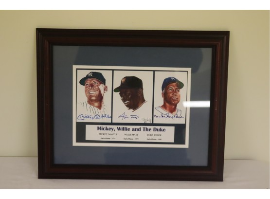 Framed Mickey, Willie, And The Duke Signed HOF Picture W/ COA  (S-10)