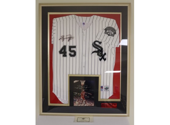 Framed Signed Michael Jordan White Sox Baseball Jersey 45 & Chicago Bulls Autographed Picture W COA (S-17)