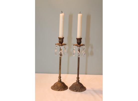 Pair Of Candlesticks  With Crystals