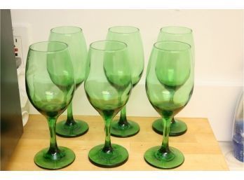 6 Green  Wine Glasses