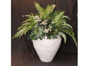 White Ceramic Planter With Faux Foliage