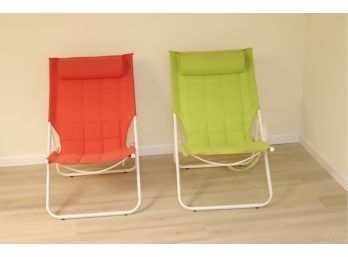 Pair Of  Folding Beach Chairs  Red And Green