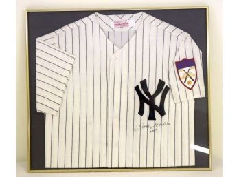 Framed Mickey Mantle Signed 1901-1951 Golden Anniversary NY Yankees Jersey W/ COA. (S-1)