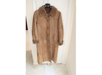 FRIITALA SHEEPSKIN SHEARLING FUR, LEATHER And SEUDE LONG COAT Jacket Size 36 Made In Finland (JC-1)